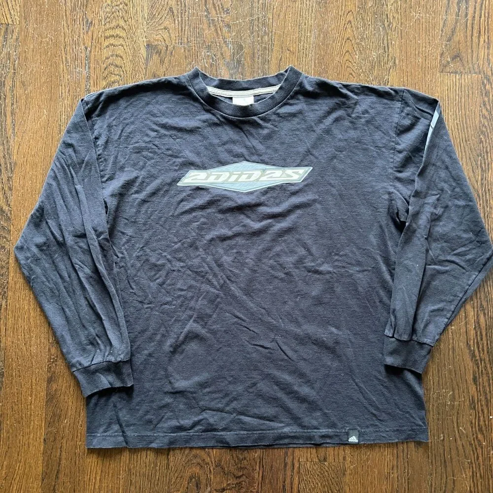Vintage Y2K Adidas Spell Out Long Sleeve T-Shirt Black Gray Streetwear XL